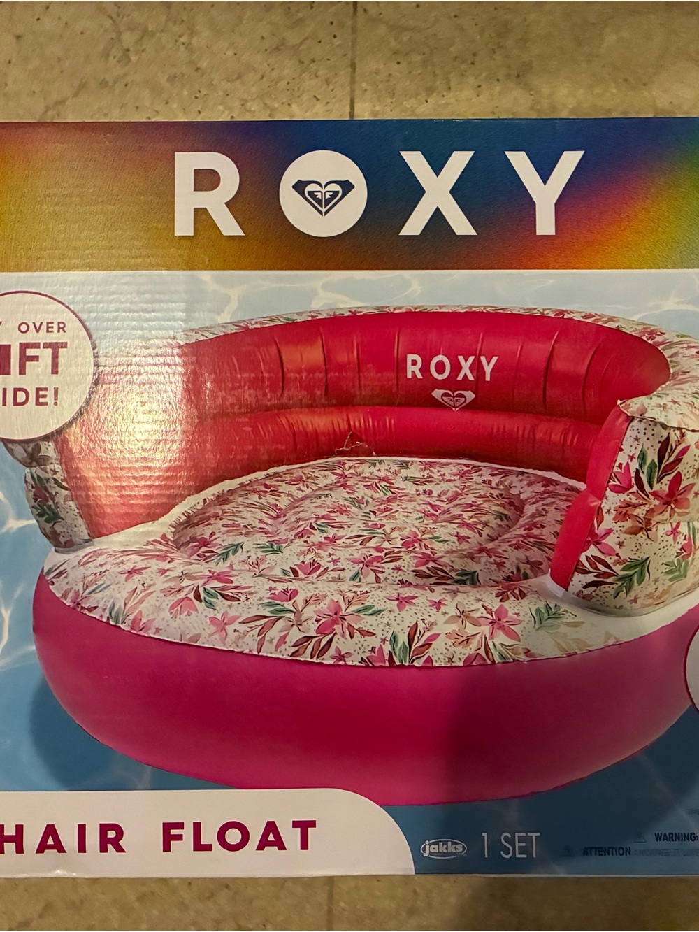 Roxy White Floral Pool Chair Float Inflatable Lounger with Backrest & Cup Holder